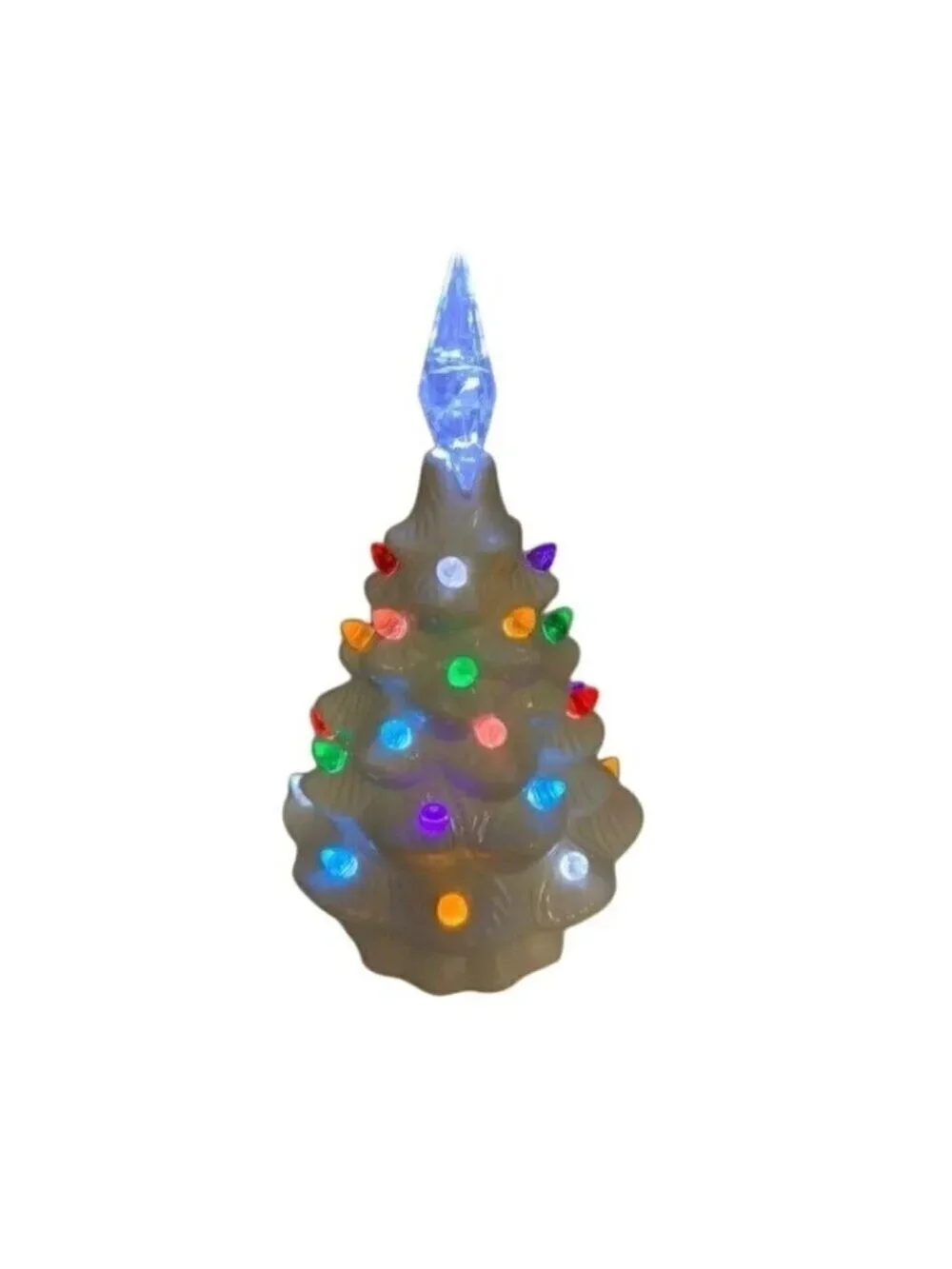 Nostalgia White Christmas Tree 8in Ceramic Light Up Holiday Seasonal Winter Retr